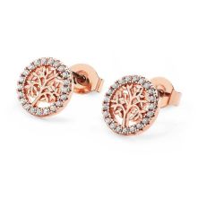 ROSE GOLD TREE OF LIFE IN CZ CIRCLE STUD EARRINGS